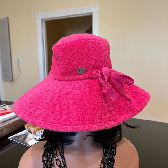 Juicy Hat with bow and charm pink like new terry cloth cute Y2k vintage sun hat main image 4